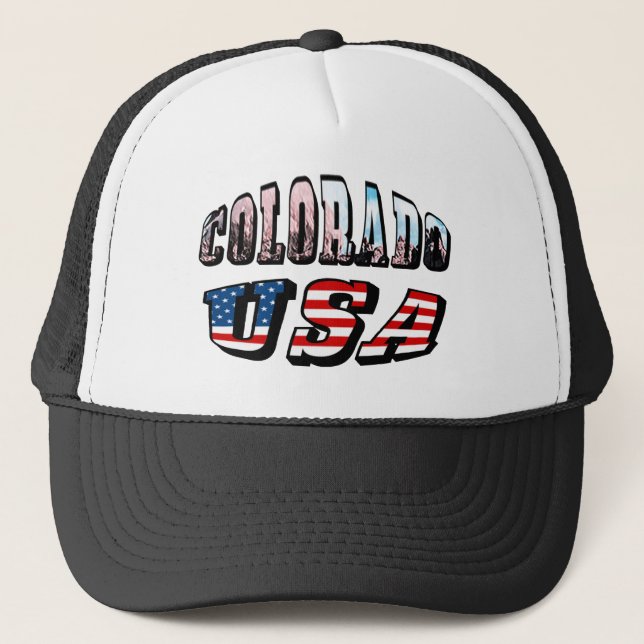 Colorado Picture und USA Text Truckerkappe (Vorderseite)