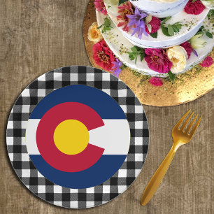 Colorado Plate, Büffel kariert USA & Colorado Flag Pappteller