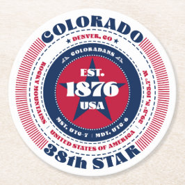 Colorado Red White Blue Typografie Runder Pappuntersetzer