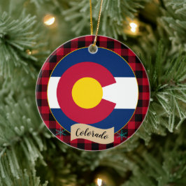 Colorado, Roter Büffel, kariert- und Colorado-Flag Keramik Ornament