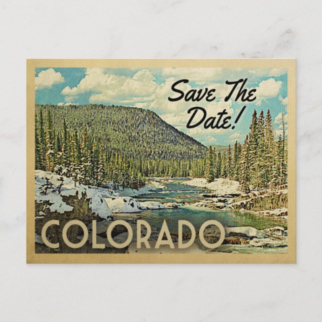 Colorado Save the Date Mountain River Snow Ankündigungspostkarte (Vorderseite)
