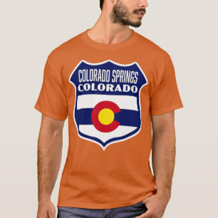 Colorado Springs Colorado Retro Flag Schild Blau T-Shirt