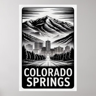 Colorado Springs Colorado Schwarz-Weiß-Holzschnitt Poster