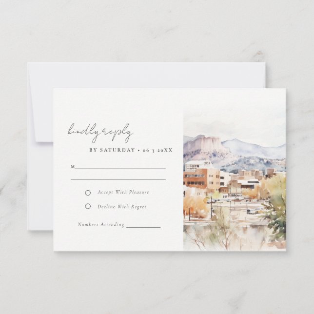 Colorado Springs, Colorado Watercolor Wedding RSVP Karte (Vorderseite)