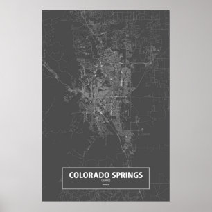 Colorado Springs, Colorado (weiß auf Schwarzem) Poster