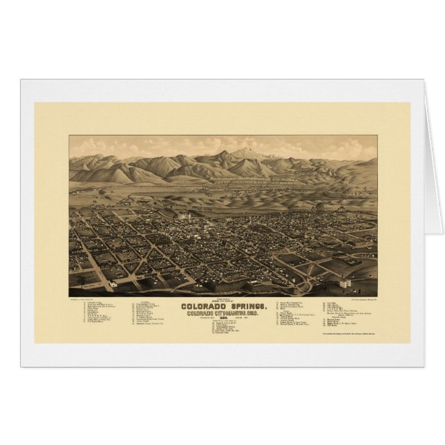 Colorado Springs, panoramische Karte Co - 1882 (Vorderseite (Horizontal))