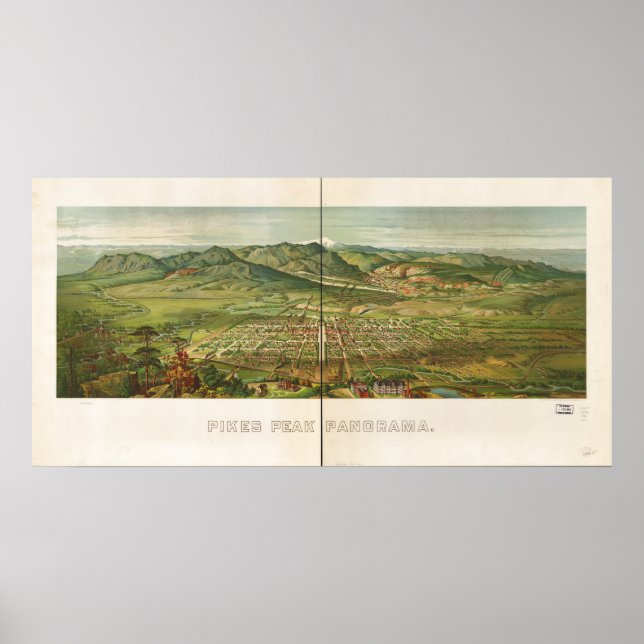 Colorado Springs Pike's Peak 1890 Panoramakarte Poster (Vorne)