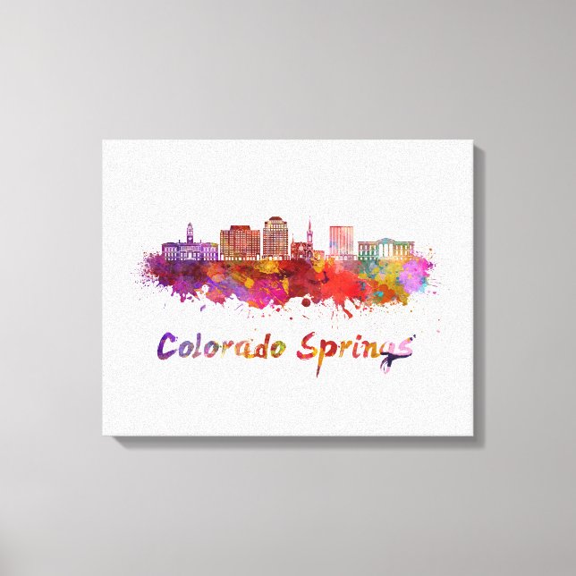 Colorado Springs V2 skyline im Watercolor Leinwanddruck (Vorderseite)