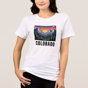 Colorado Staat Tattoo Style Rocky Mountains Sonnen Tri-Blend Shirt