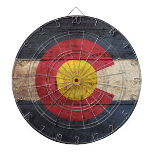 Colorado Staatsflagge auf altem Holzmaserung Dartscheibe