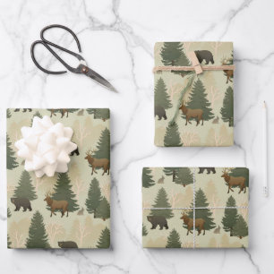 Colorado Wald Bären Elche Hasen Naturmuster Geschenkpapier Set