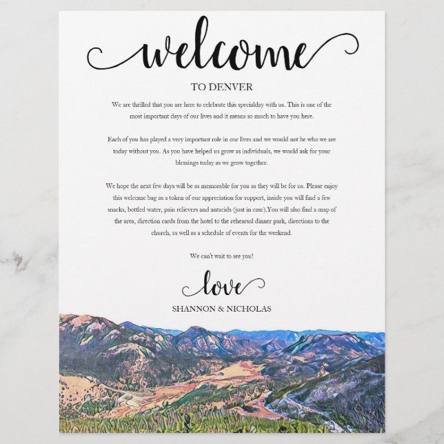 Colorado Wedding Weekend Begrüßungsreise (Vorderseite)