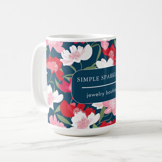 Colorate Red Blue Floral Company - Unternehmensnam Kaffeetasse (Vorderseite Links)