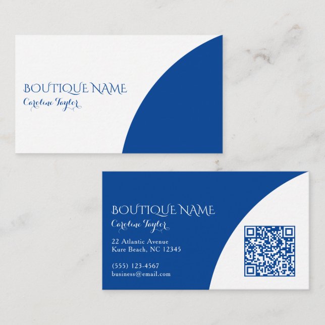 Colorblock Boutique Blue QR Code Business Card Begleitkarte (Vorne/Hinten)
