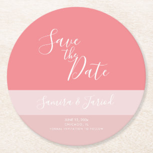 Colorblock Dreifarbton Pink Save the Dates Runder Pappuntersetzer