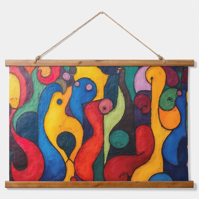 Colorcube 2 Farbiger Kubismus Wandteppich Mit Holzrahmen (Vorne)