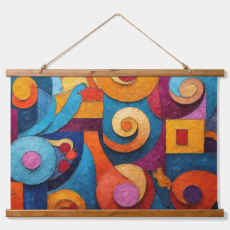 Colorcube 4 Farbenfroher Kubismus Wandteppich Mit Holzrahmen