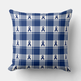 Colorectal Cancer Awareness Plaid Dark Blue Ribbon Kissen