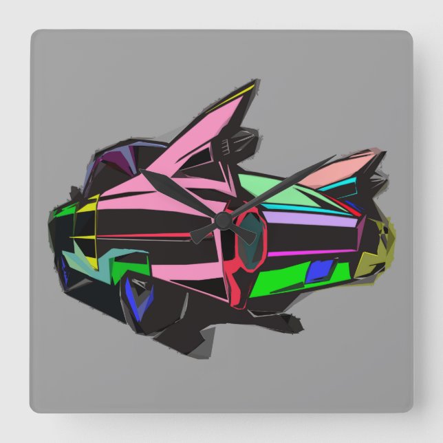 Colored cadillac quadratische wanduhr (Vorderseite)