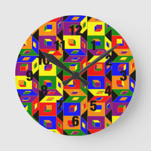 Colored Cubes Clock Runde Wanduhr