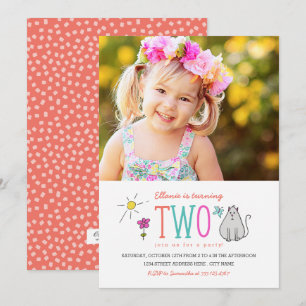 Colored Doodles 2. Geburtstag Party Einladung   Ki