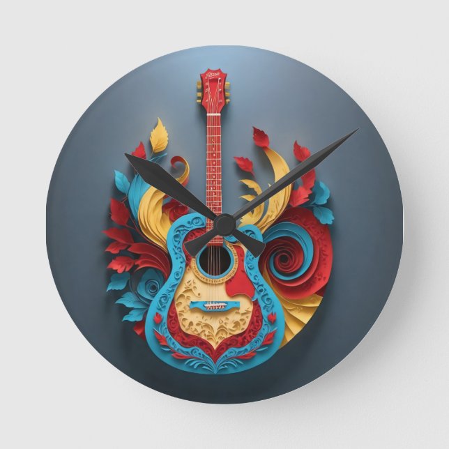 Colored Fantasy Guitar Runde Wanduhr (Vorderseite)