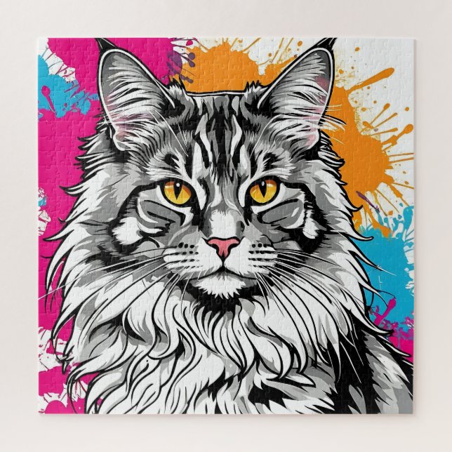 Colored Maine Coon Cat Portrait Puzzle (Vertikal)