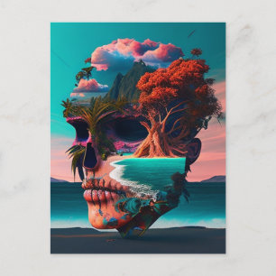 Colored skull head feiertagspostkarte