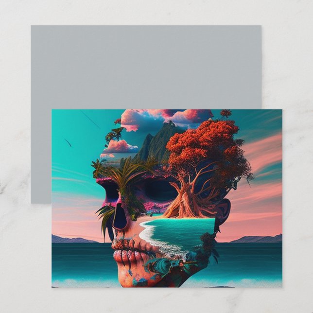 Colored Skull Head Mitteilungskarte (Vorne/Hinten)