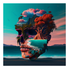 Colored skull head poster