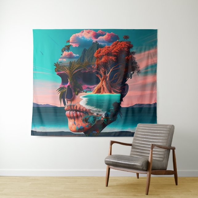 Colored skull head wandteppich (Beispiel (Horizontal))