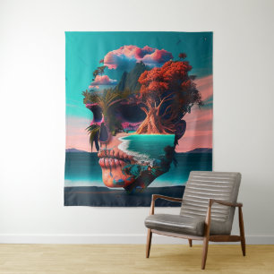 Colored skull head wandteppich