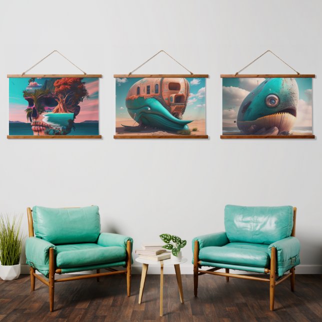 Colored skull head wandteppich mit holzrahmen (Wohnzimmer)