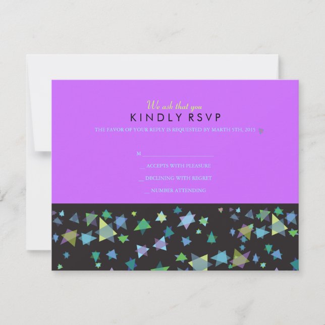 COLORED STARS Bar Bat Mitzvah Antwortkarte RSVP Karte (Vorderseite)