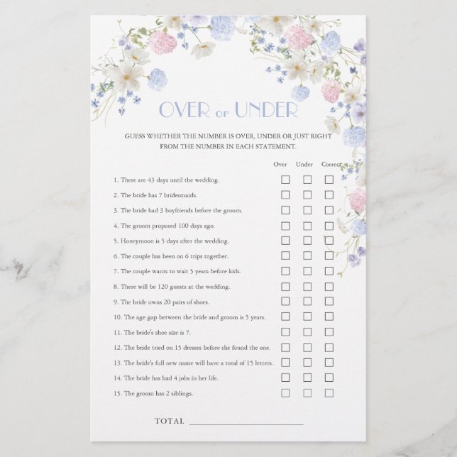Colorfil Wildblume Brautparty Over under Game (Vorderseite)