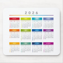 Colorful 2026 Calendar - Rainbow Colors 3 Columns Mousepad