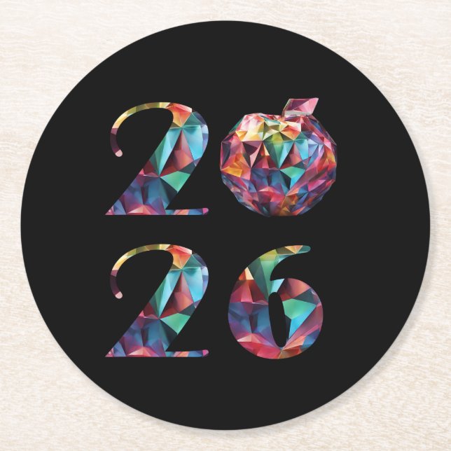 Colorful 2026 runder pappuntersetzer (Vorderseite)