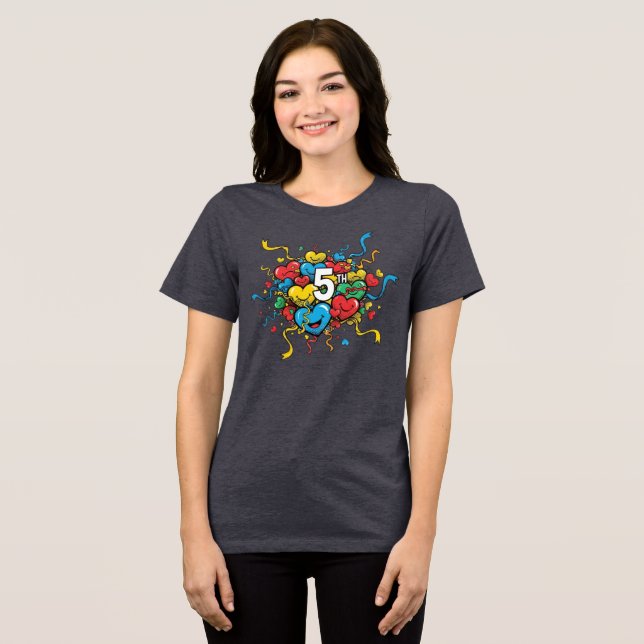 Colorful 5th Year Anniversary  Tri-Blend Shirt (Vorderseite voll)