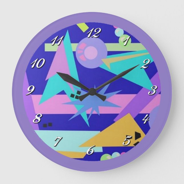 Colorful 80’s Retro Pattern Wall Clock Große Wanduhr (Vorderseite)