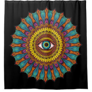 Colorful 90s Mandala Art -Trippy Third Eye Graphic Duschvorhang