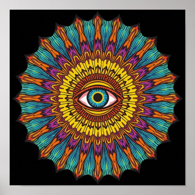 Colorful 90s Mandala Art -Trippy Third Eye Graphic Poster (Vorne)
