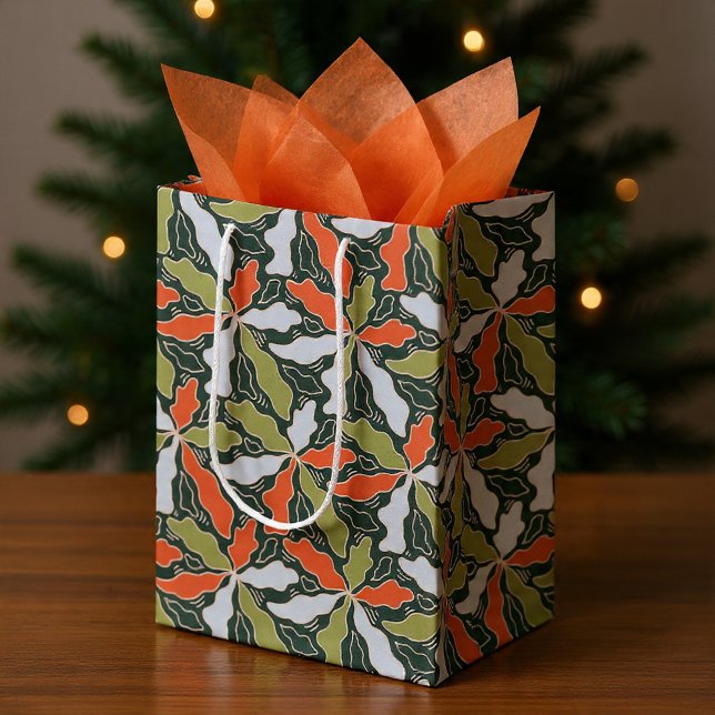 Colorful Abstract Botanical  Mittlere Geschenktüte (Colorful Abstract Botanical Medium Gift Bag by Ricaso A stunning modern orange & green design)
