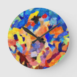 Colorful Abstract finger painting art Runde Wanduhr