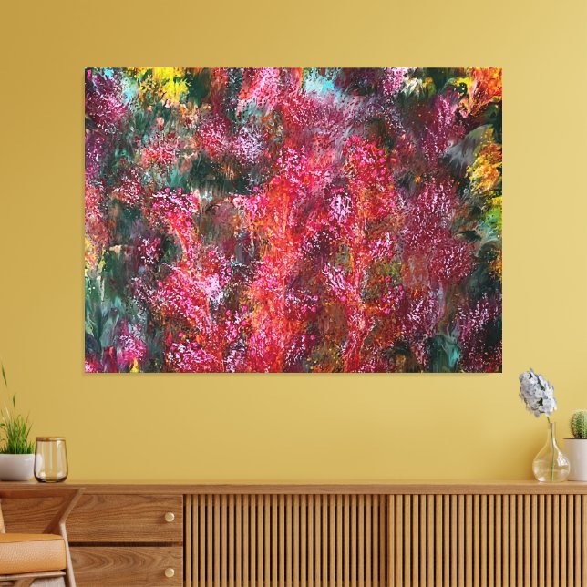 Colorful Abstract Floral Painting on Canvas Leinwanddruck (Insitu (Wohnzimmer))