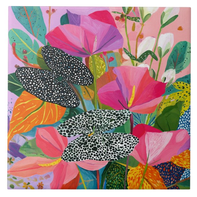 Colorful Abstract Floral Pattern Fliese (Vorderseite)