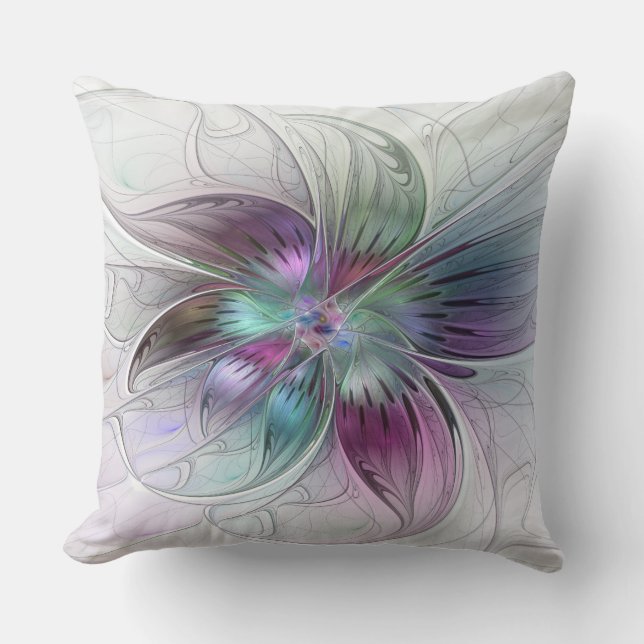 Colorful Abstract Flower Modern Floral Fractal Art Kissen (Vorderseite)