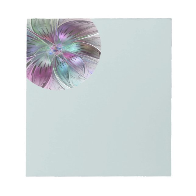 Colorful Abstract Flower Modern Floral Fractal Art Notizblock (Vorderseite)