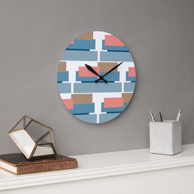 Colorful Abstract Geometric Stripes Große Wanduhr (Büro)