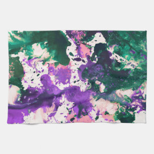 Colorful Abstract Green and Purple Splatter Paint Geschirrtuch