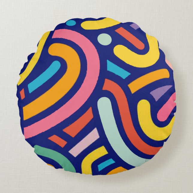 Colorful Abstract Lines Pillow Rundes Kissen (Vorderseite)